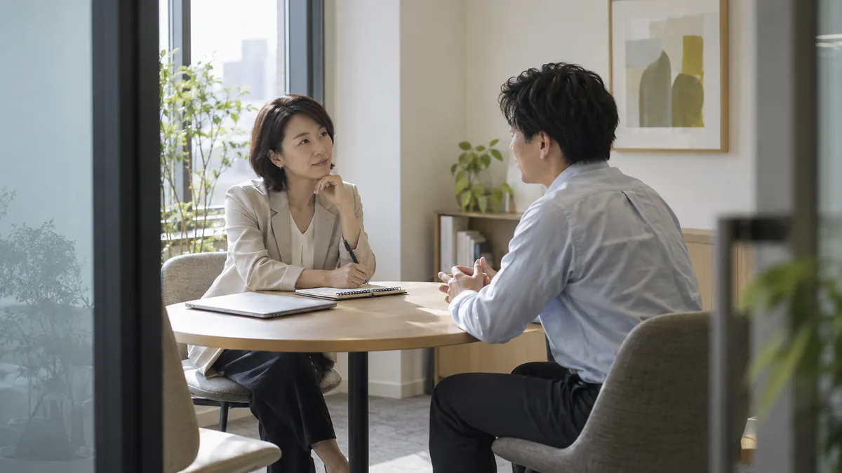 上司が部下の話に耳を傾ける1on1のイメージ